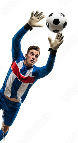 Goalkeeper in Action Leap Save Isolated on White background