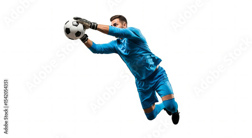 Goalkeeper in Action Leap Save Isolated on White background