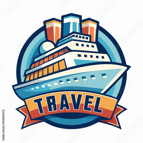 Travel cruise ship logo isolated on white background, modern illustration representing maritime travel, luxury cruises, vacation, tourism, nautical adventure, and professional branding.