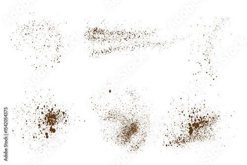 Particles splatter noise effect chocolate powder isolated background set