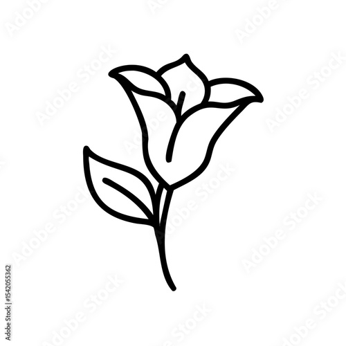 Black Line Drawing Single Flower Simple Floral Design Handmade Muertos Style Elegant Minimalist Botanical