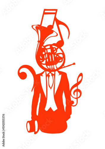 personnage cor costume cravate tete musique