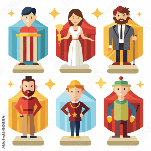 Actor on stage icon isolated on white background, realistic illustration representing theater performance, drama, acting, entertainment, stage play, and performing arts concepts.