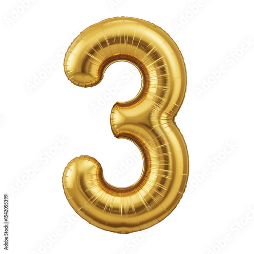 gold balloon number 3, isolated on transparent background