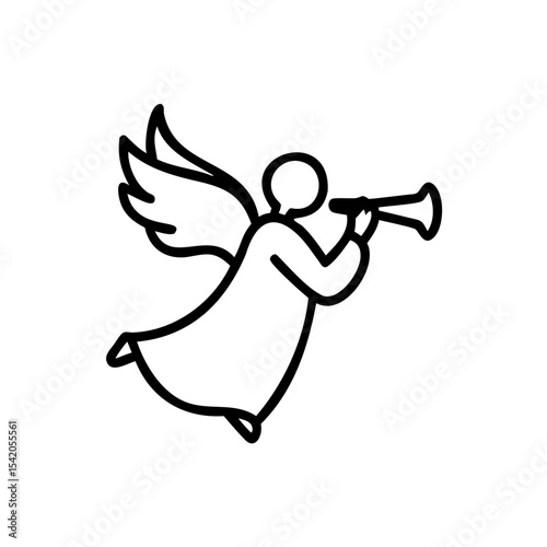 Black Line Drawing Angel Wings Trumpet Playing Celestial Being Handmade Muertos Design Element