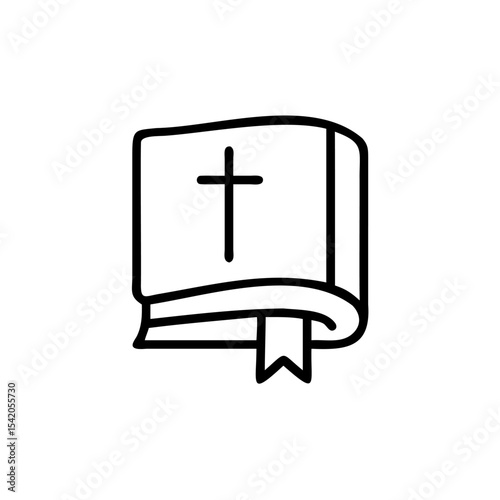 Black Line Drawing Open Book Holy Bible Cross Bookmark Religious Symbol Handmade Muertos Icon Design Element