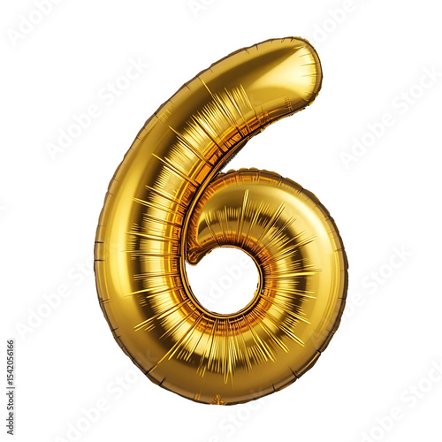 gold balloon number 6, isolated on transparent background