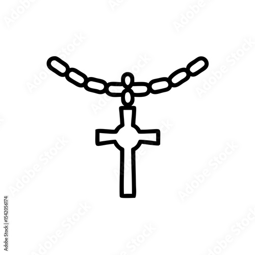 Black Line Drawing Simple Cross Pendant Necklace Chain Handmade Muertos Design Religious Symbol Jewelry Icon