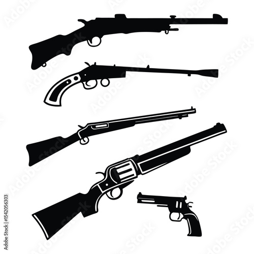 vector illustration of a gun, silhouette of a weapon in side view
