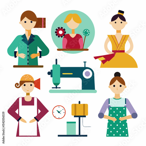 Seamstress sewing icon isolated on white background, realistic illustration representing tailoring, clothing design, garment creation, fashion, and textile craftsmanship