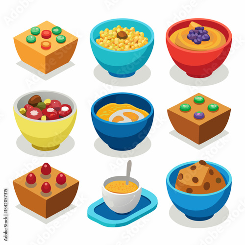 3D breakfast cereal bowl isolated on a white background, realistic food illustration featuring crunchy cornflakes with milk, representing healthy morning meal, nutrition, and lifestyle. Perfect for fo