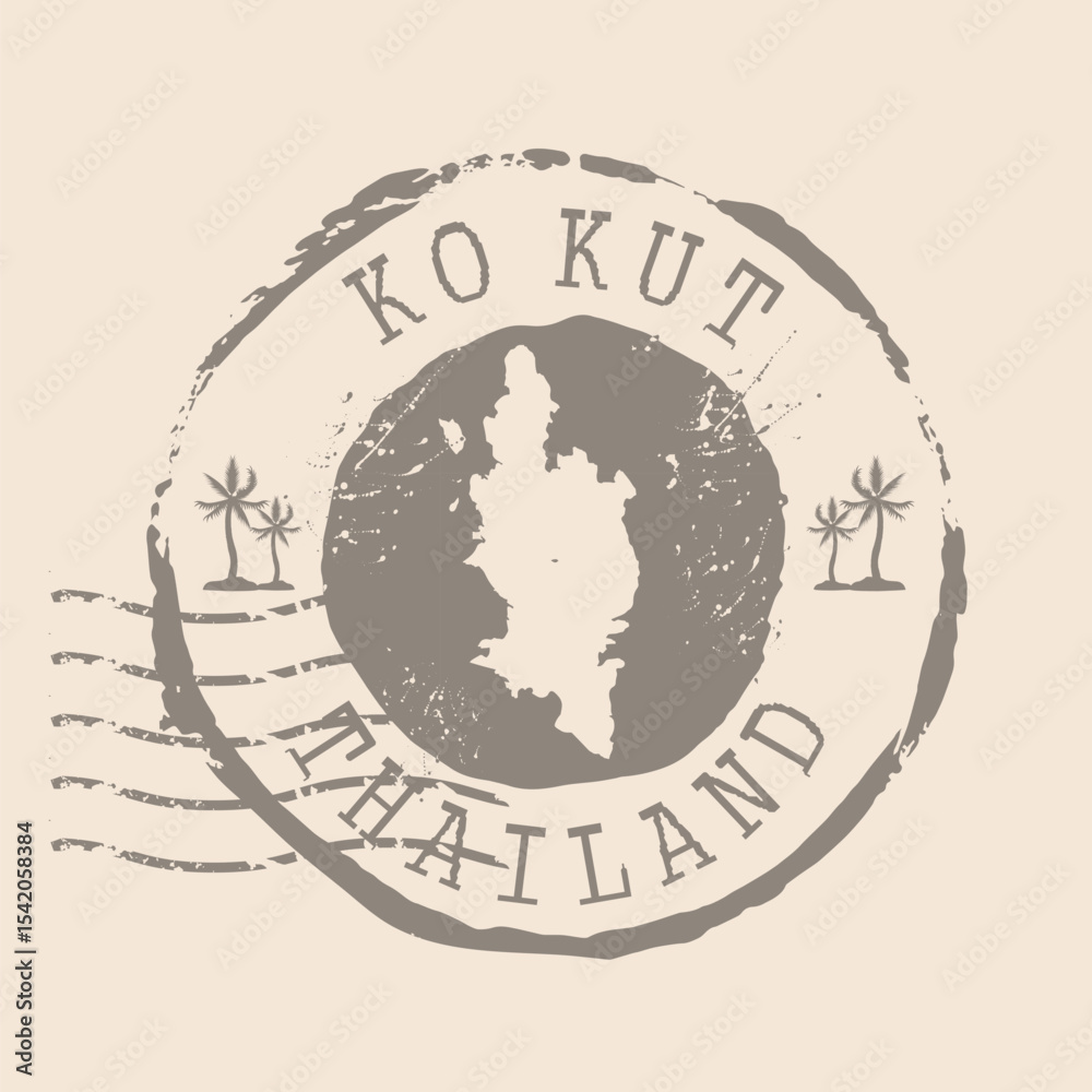 Fototapeta premium Stamp Postal Ko Kut is island of Thailand. Map Silhouette rubber Seal. Design Retro Travel. Seal of Koh Kood grunge for your design. Thailand. EPS10