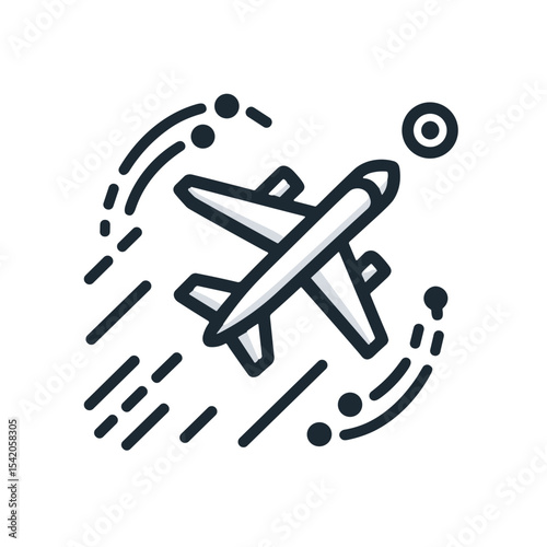 Airplane flying with motion lines and circular background design  