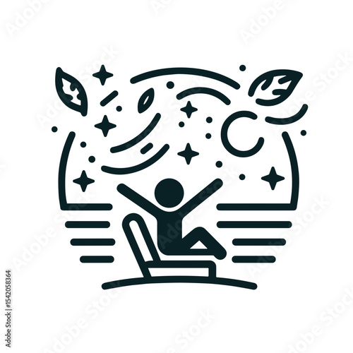 Person relaxing in chair under stars and leaves in nature  