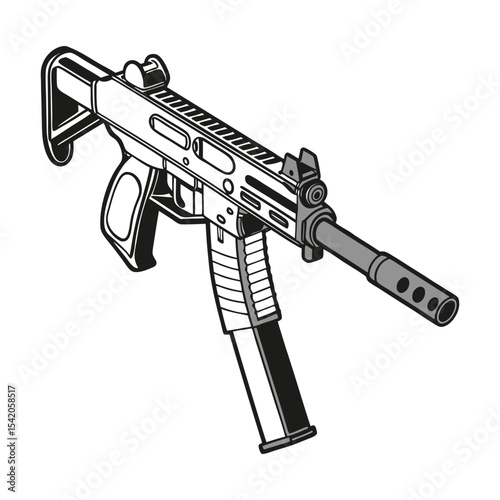silhouette of a weapon in side view, assault rifle vector illustration