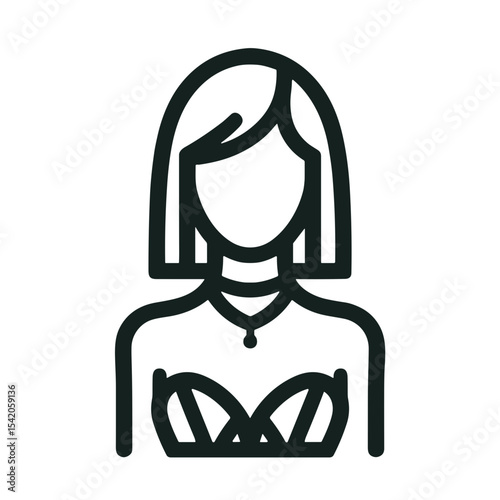 Stylish woman in a bra with bob haircut and necklace outline  