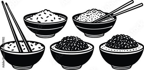 Four bowls of rice silhouette