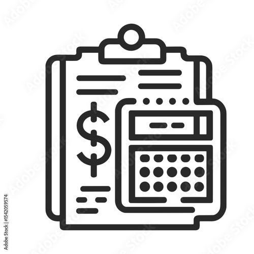 Financial planning document with calculator and dollar sign graphic  
