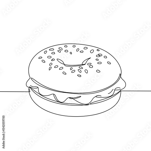 Simple line drawing of a sesame seed hamburger sandwich  