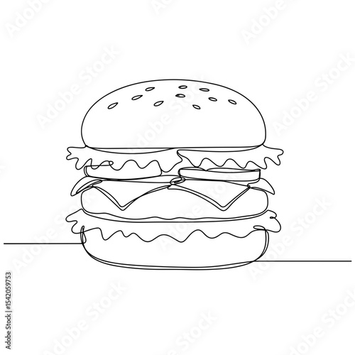 Line art of a classic hamburger with lettuce and cheese  