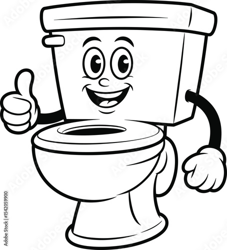 A friendly and happy cartoon toilet illustration with a thumbs-up gesture, perfect for representing bathroom humor, plumbing services, hygiene concepts, and playful educational materials for children.