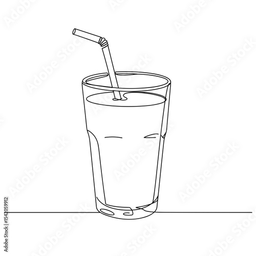 Outline of a glass of beverage with straw on a tabletop  