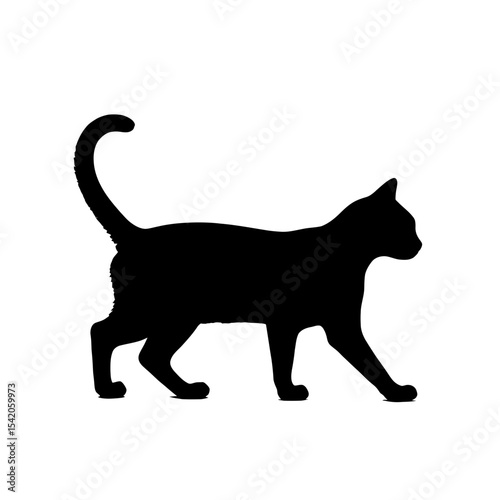 Simple Black Cat Silhouette Side View Walking Profile Vector Illustration Graphic Icon Element Animal Outline Shadow Pet Minimal Design