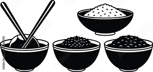 Four bowls of rice silhouette