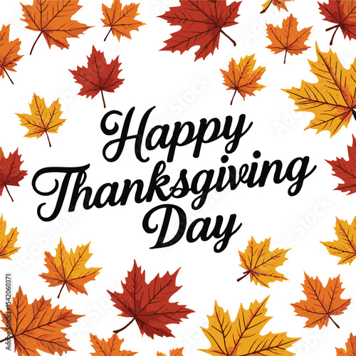 Happy thanksgiving day greeting card with autumn leaves