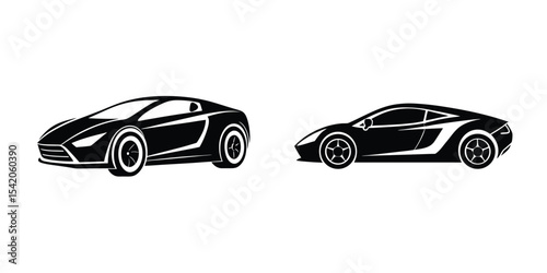 Minimal artwork of a sleek sports car accelerating Flat Silhouette on White Background
