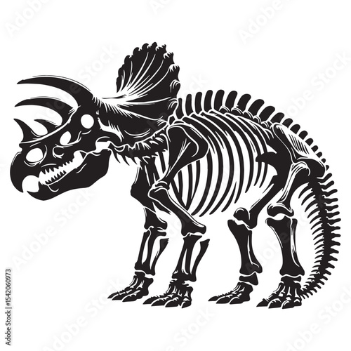 Skeletal symmetry preserved – Triceratops skeleton silhouette designed as a clean Triceratops skeleton vector – dinosaur skeleton silhouette

