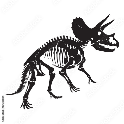 Natural history in silhouette – Triceratops skeleton silhouette rendered in classic Triceratops skeleton vector – dinosaur skeleton silhouette

