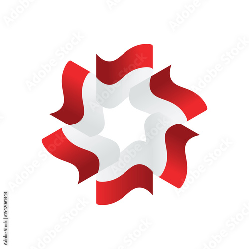 The red and white flag of Indonesia is in the form of floral on a white background.