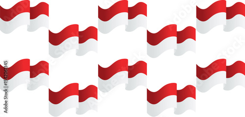 The red and white flag of Indonesia is in the form of waves seamless patterns.