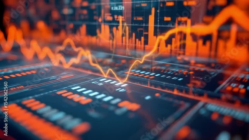 Orange-hued grid of data syncing in real-time with pulse lines