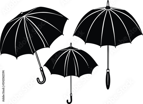 Three orange umbrellas silhouette