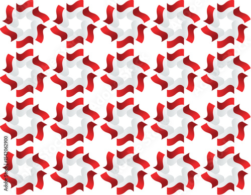 The red and white flag of Indonesia is in the form of floral seamless patterns.