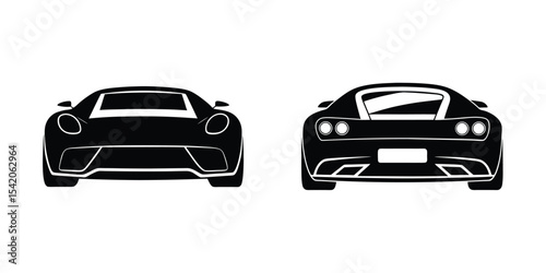 Modern Look at a Sleek Sports Car Accelerating from the Rear View Flat Silhouette on White Background