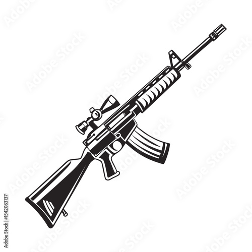 assault rifle vector illustration, silhouette of a weapon in side view