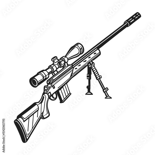 Machine gun vector illustration, silhouette of a weapon in side view
