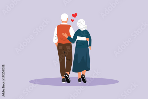 Seniors in Love Concept. Colored flat vector illustration isolated