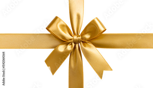 Top View of Gold Ribbon with Bow  Isolated on Transparent Background PNG
