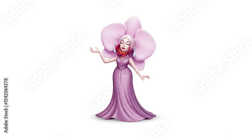 Orchid Fairy in Lavender Gown on White