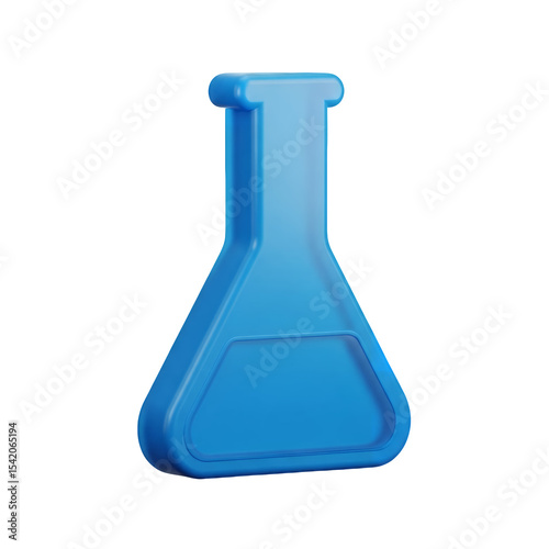 Blue Glassware, Realistic 3D Rendering of Flask on Transparent Background, Lab Equipment for Science Experiment, Chemical Research and Medical Analysis Illustration.