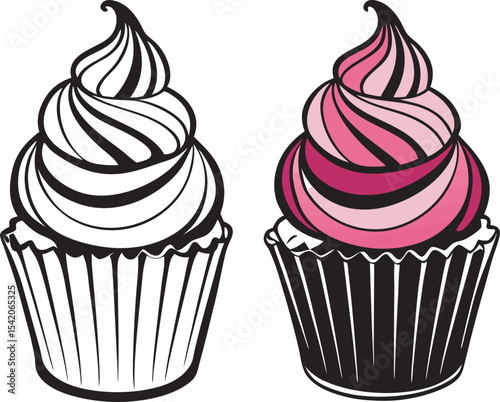 A collection of colorful and appetizing illustration featuring cake and ice cream desserts, presented with a vibrant and inviting aesthetic