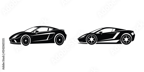 Modern depiction of a fast sports car skimming pavement Silhouette on White Background
