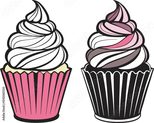 A collection of colorful and appetizing illustration featuring cake and ice cream desserts, presented with a vibrant and inviting aesthetic