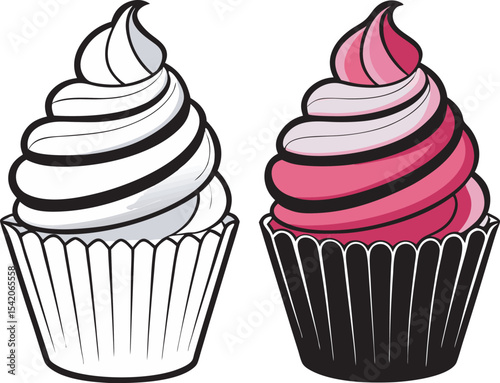 A collection of colorful and appetizing illustration featuring cake and ice cream desserts, presented with a vibrant and inviting aesthetic