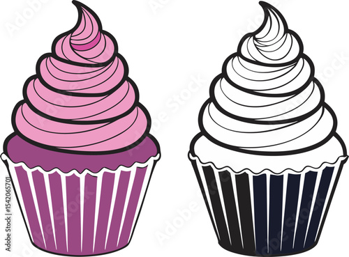 A collection of colorful and appetizing illustration featuring cake and ice cream desserts, presented with a vibrant and inviting aesthetic
