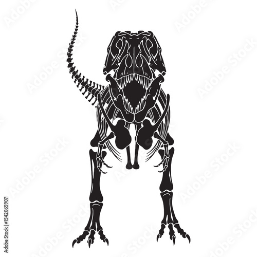 The skeletal legacy of a king – Tyrannosaurus rex skeleton silhouette with iconic Tyrannosaurus rex skeleton vector – dinosaur skeleton silhouette

